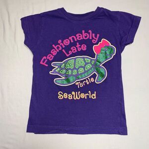 SeaWorld SeaTurtle Fashionably Late Girls 4 T-Shirt Purple Park Souvenir Glitter